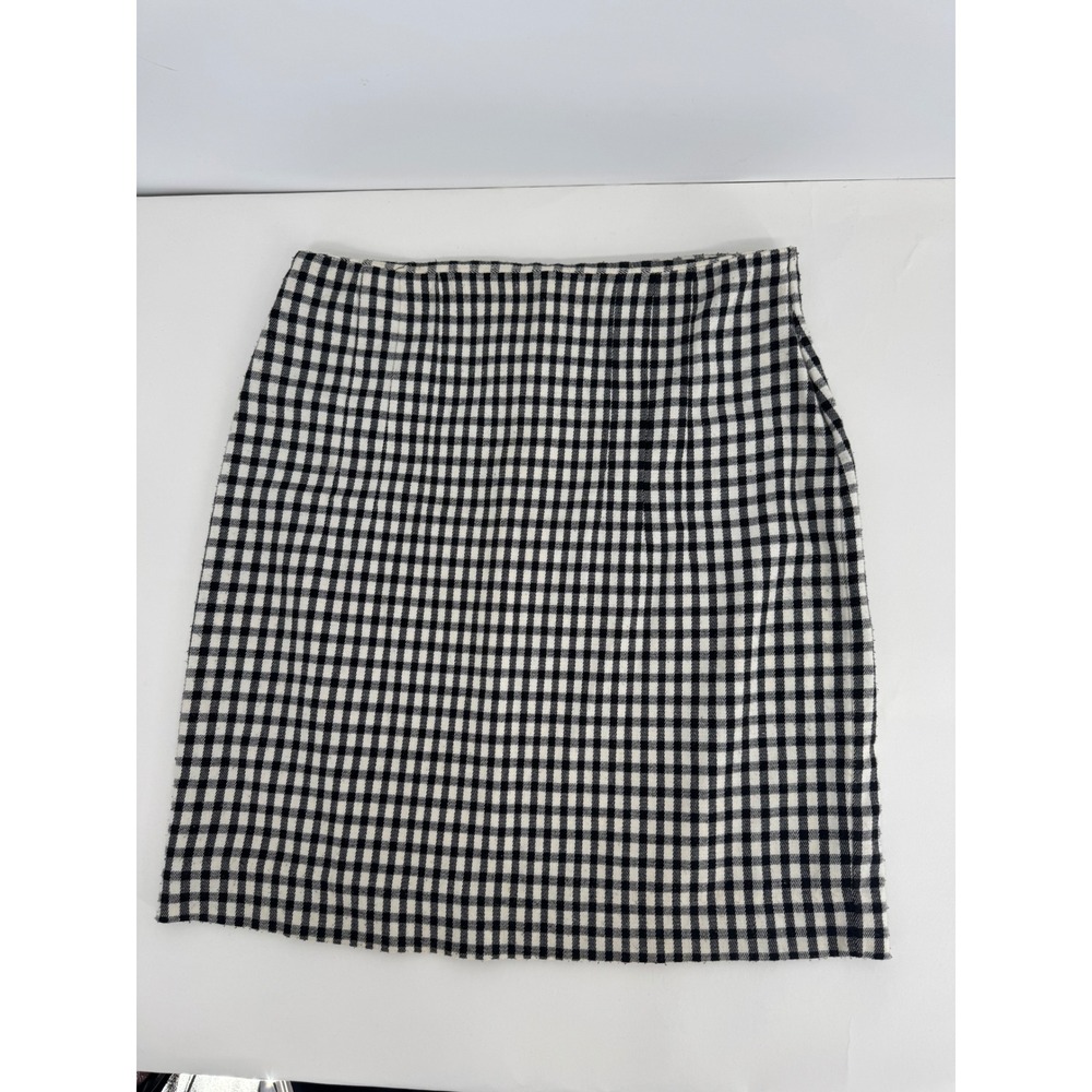 Vintage Express Gingham Mini Skirt Black White Check High Waist Sz 7 90s Y2K
